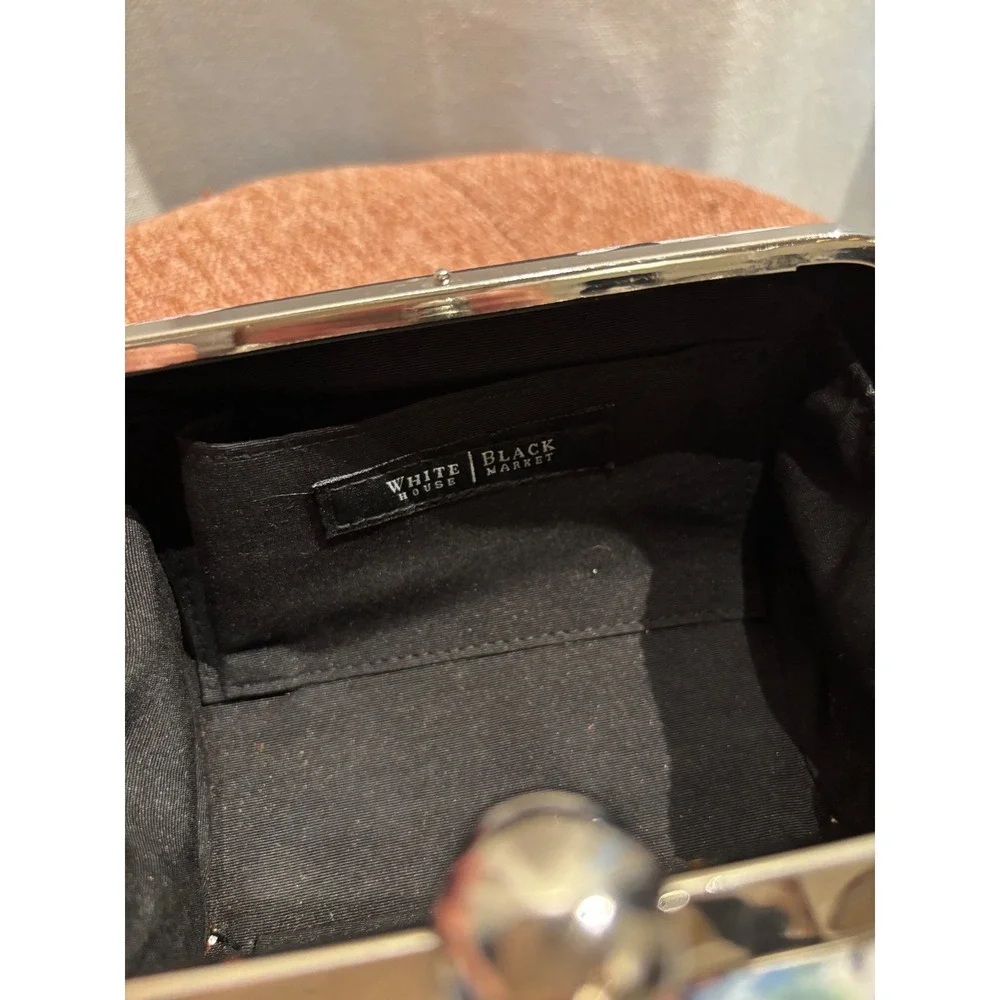White House Black Market Floral Box Clutch Silver Chain Crossbody Evening Bag - Picture 4 of 4